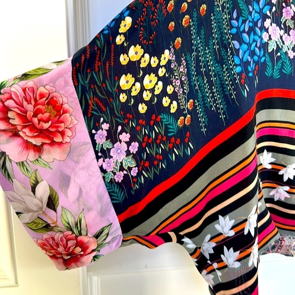 Johnny Was Angie Shrug Striped Floral Print V Neckline Button Down Blouse Small - Picture 3 of 10